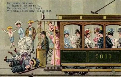 Präge Litho Straßenbahn, Passagiere, Humor