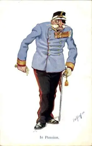 Künstler Ak In Pension, General, Karikatur, I WK