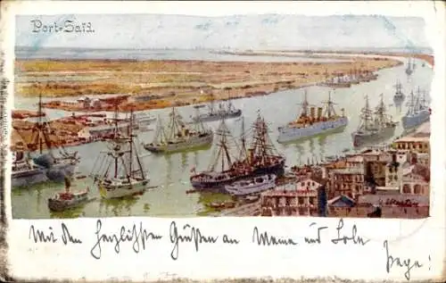 Künstler Ak Port Said Ägypten, Panorama, Kriegsschiffe