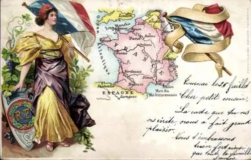 Ak Frankreich, Nationalflagge