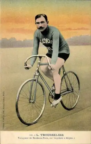 Ak Radrennfahrer L. Trousselier, Sieger Bordeaux - Paris, Fahrrad Alcyon