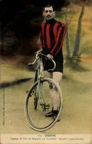 Ak Radrennfahrer Duboc, Sieger Tour de Belgique, Fahrrad Alcyon, Reifen Dunlop