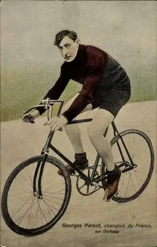 Ak Radrennfahrer Georges Parent, französischer Meister, Fahrrad Dürkopp