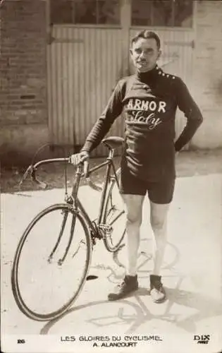 Ak Radrennfahrer A. Alancourt, Standportrait, Fahrrad