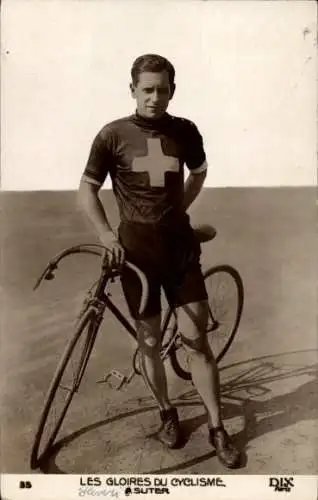 Ak Radrennfahrer Henri Suter, Schweiz, Standportrait, Fahrrad