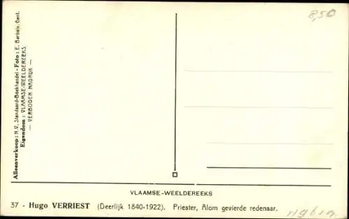 Ak Hugo Verriest, Portrait im Profil, 1840-1922, Priester