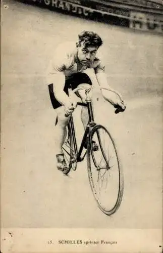 Ak Radrennfahrer Schilles, französischer Sprinter, Radrennbahn