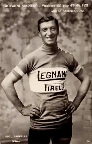 Ak Radrennfahrer Giovanni Brunero, Sieger Giro d'Italia 1921, Mailand - San Remo 1922