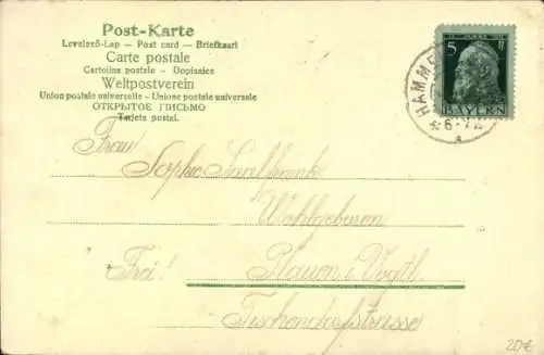 Litho Hammel Neusäß Schwaben, Gasthof, Tor, Totalansicht, Turm