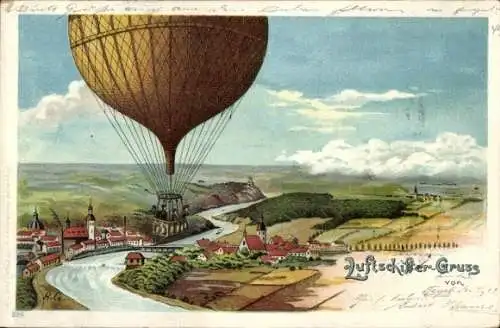 Künstler Litho Ballon, Ballonfahrt, Gesamtansicht