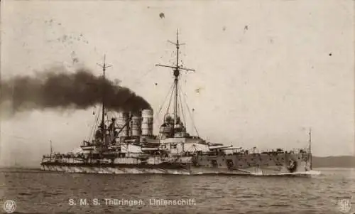 Ak Deutsches Kriegsschiff, SMS Thüringen, Linienschiff, Kaiserliche Marine