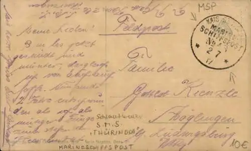 Ak Deutsches Kriegsschiff, SMS Thüringen, Linienschiff, Kaiserliche Marine