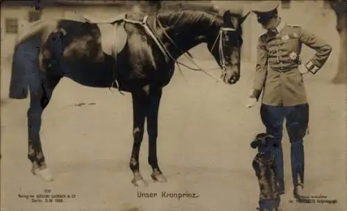 Ak Kronprinz Wilhelm, Hund, Pferd, Sattel