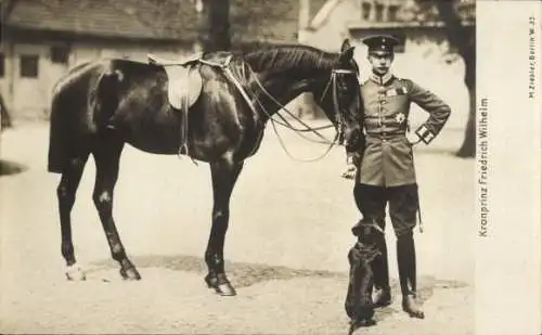 Ak Kronprinz Wilhelm, Hund, Pferd, Sattel