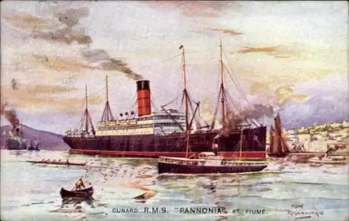 Künstler Ak Passagierdampfer R.M.S. Pannonia, Cunard Line