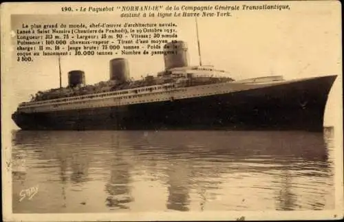 Ak CGT Normandie, Passagierdampfer