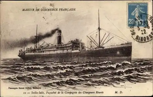 Ak Belle-Islè, Paquebot de la Compagnie des Chargeurs Réunis