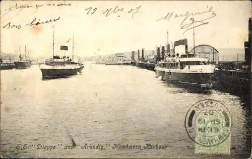 Ak Newhaven, Hafen, Dampfpassagierfähren SS Dieppe, SS Arundle
