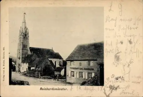 Ak Reinhardsmunster Bas-Rhin, Straßenansicht, Kirche, Wirtschaft