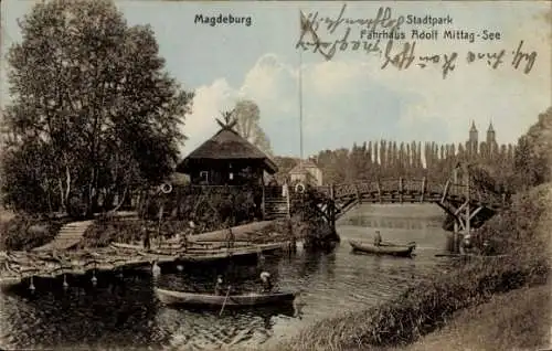 Ak Magdeburg an der Elbe,  Stadtpark, Fährhaus Adolf Mittag-See