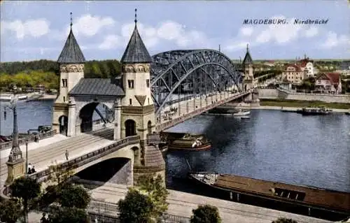 Ak Magdeburg an der Elbe,  Nordbrücke, kolorierte Fotografie