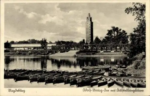 Ak Magdeburg an der Elbe, Adolf Mittag See mit Bootsanleger