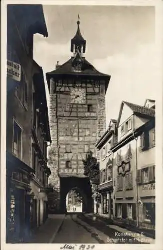 Ak Staad Konstanz am Bodensee, Turm mit Uhr, Fachwerkhäuser