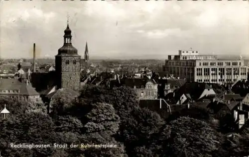 Ak Recklinghausen im Ruhrgebiet, Kirchturm, Rathaus, Hochhaus