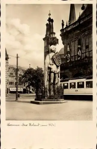 Ak Hansestadt Bremen, Roland-Denkmal, Straßenbahn Nr. 228