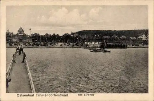 Ak Ostseebad Timmendorfer Strand, Strand von Seebrücke aus gesehen