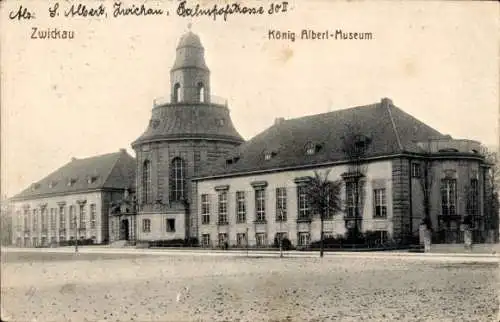 Ak Zwickau in Sachsen, Vorderseite einer Postkarte mit Schwarz-Weiß-Foto des König-Albert-Muse...