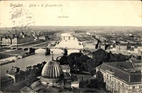Ak Dresden Altstadt Johannstadt, Blick auf Dresden von der Frauenkirche, Albertbrücke