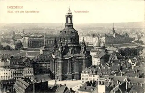 Ak Dresden Altstadt Johannstadt, Blick von der Kreuzkirche, Frauenkirche