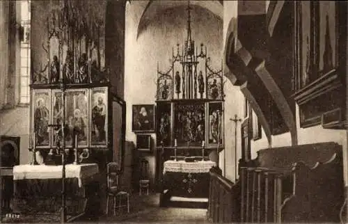 Ak Gnandstein Kohren Sahlis Frohburg in Sachsen, Innenansicht einer Kapelle mit Altar