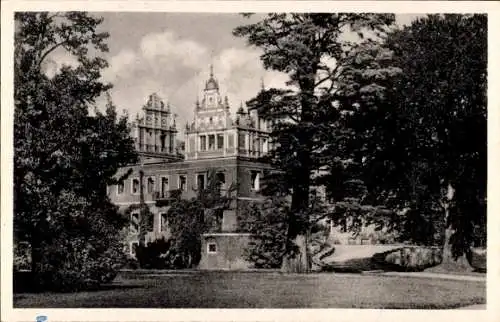 Ak Bad Muskau in der Oberlausitz, Parkweg zum Moorbad, Schloss