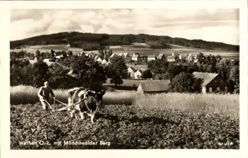 Foto Ak Sora Wilthen in der Oberlausitz, Möchchenwalder Berg, Landwirt bei der Arbeit