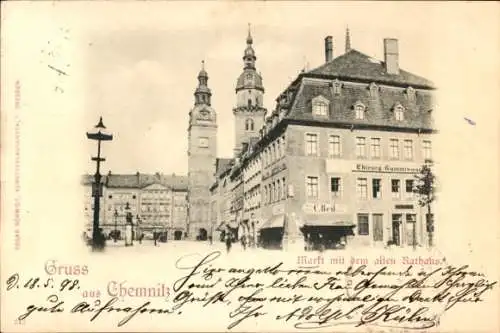 Ak Chemnitz in Sachsen, Markt mit altem Rathaus