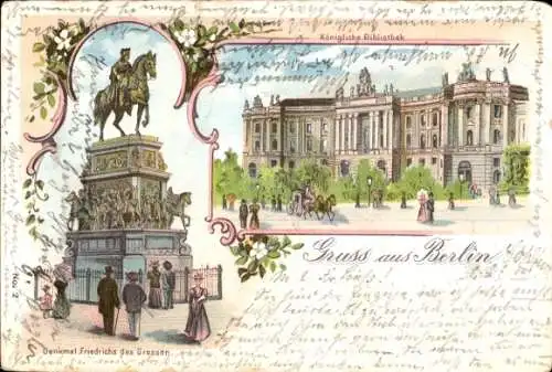 Litho Berlin Mitte, Denkmal Friedrich des Großen, Königliche Bibliothek