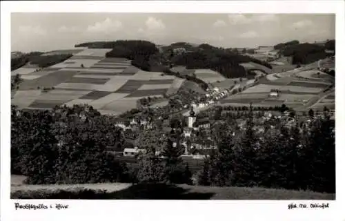 Ak Probstzella in Thüringen, Blick auf  Kirche, viele Häuser, Felder, Wald