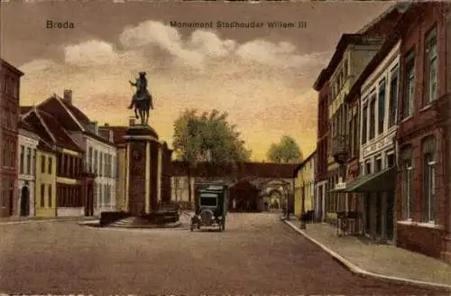 Ak Breda Nordbrabant, Kasteelplein mit Statue des Statthalters Willem III