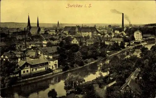 Ak Zwickau in Sachsen, Panorama vom Ort