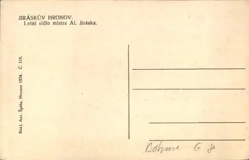 Ak Hronov Hronow Region Königgrätz, Sommerresidenz von Schriftsteller Alois Jirasek