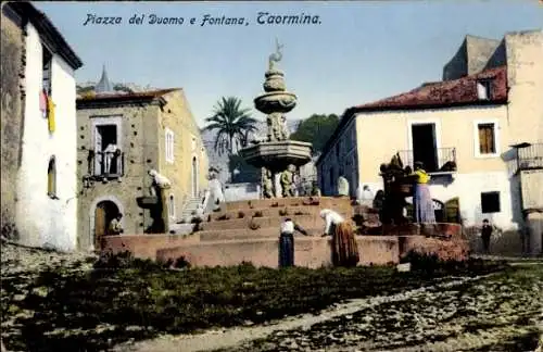 Ak Taormina Sicilia, Piazza del Duomo mit dem Elefantenbrunnen