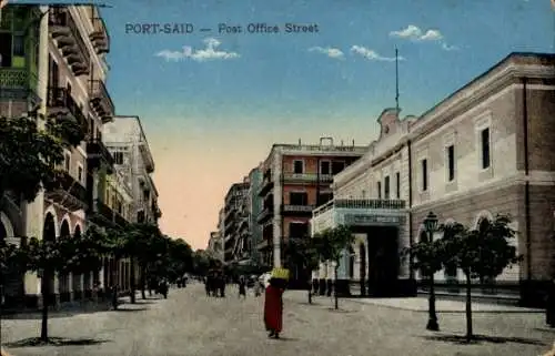 Ak Port Said Ägypten, Post Office Street, Postgebäude