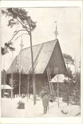 Ak Karuna Finnland, Fölisö friluftsmuseum, kyrka, Blick auf eine Kirche im Winter