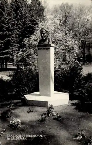 Ak Graz Steiermark, Peter Rosegger Denkmal im Stadtpark, 1939