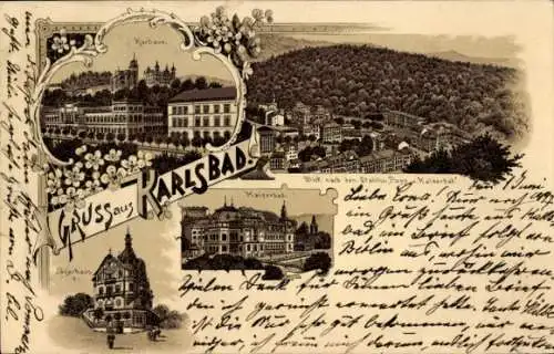 Litho Karlovy Vary Karlsbad Stadt, Kurhaus, Kaiserbad, Jägerhaus