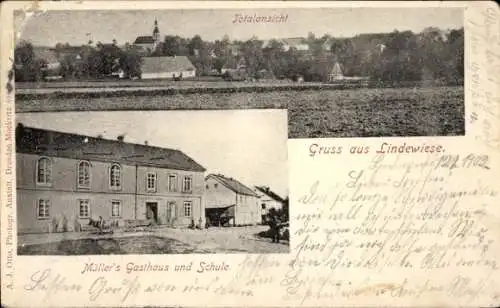 Ak Lipowa Lindewiese Schlesien, Gesamtansicht, Müllers Gasthaus, Schule