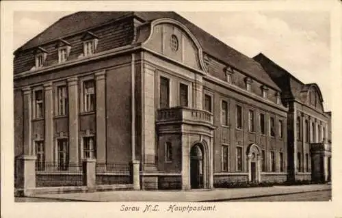 Ak Żary Sorau Niederlausitz Ostbrandenburg, Hauptpostamt, historisches Gebäude, Stadtansicht