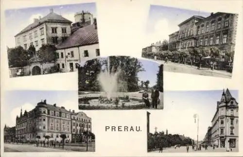 Ak Přerov Prerau Region Olmütz, Amtsgebäude, Springbrunnen